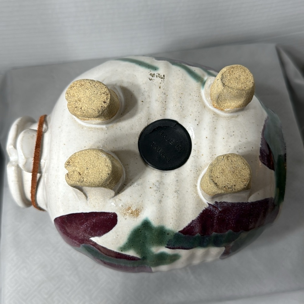 Large Vtg Pottery Studio Ceramic Art Piggy Bank Drip Glaze Cowboy Hat Multicolor - Picture 6 of 11